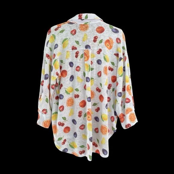 Nally & Millie Women's Fruit Print Hi-Low Button-up Shirt Blouse Multicolor S/M - Picture 1 of 4